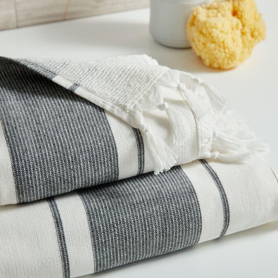 Organic Turkish Tassel Towels - Black | west elm United Kingdom